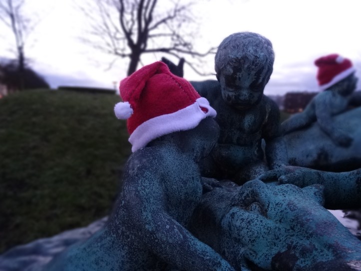 close up santa hats at Nilen